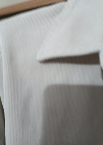 Düğmeli kırık beyaz fitilli Uzun Kollu Kadın Gömlek - Görsel 3