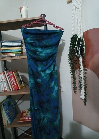 Koyu Mavi Kadın yırtmaçlı elbise - Görsel 3