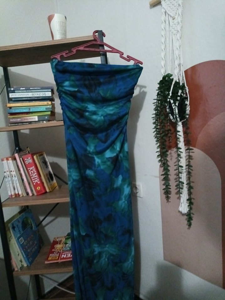 Koyu Mavi Kadın yırtmaçlı elbise - Görsel 3