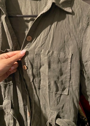 Düğmeli Kısa Kollu Keten Tulum - Görsel 8