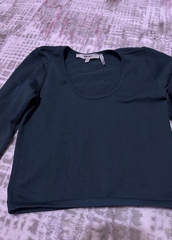 Uzun Kollu yeşil Crop Top - Görsel 2