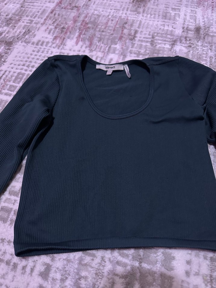 Uzun Kollu yeşil Crop Top - Görsel 2