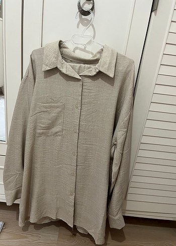 LC Waikiki Bej Kadın Keten Gömlek Midi Pantolon Takım