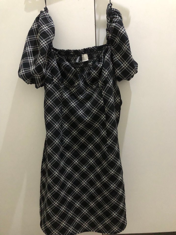 Balon Kol ve Kareli Midi Elbise - Görsel 2