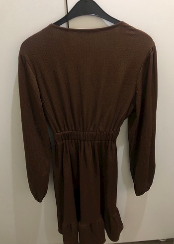 V Yaka Kahverengi Midi Elbise Fulla marka - Görsel 3