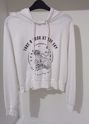 Defacto Beyaz Crop Sweatshirt 