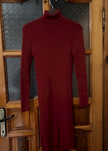 Bordo Uzun Kollu Balıkçı Yaka Triko Elbise - Görsel 2