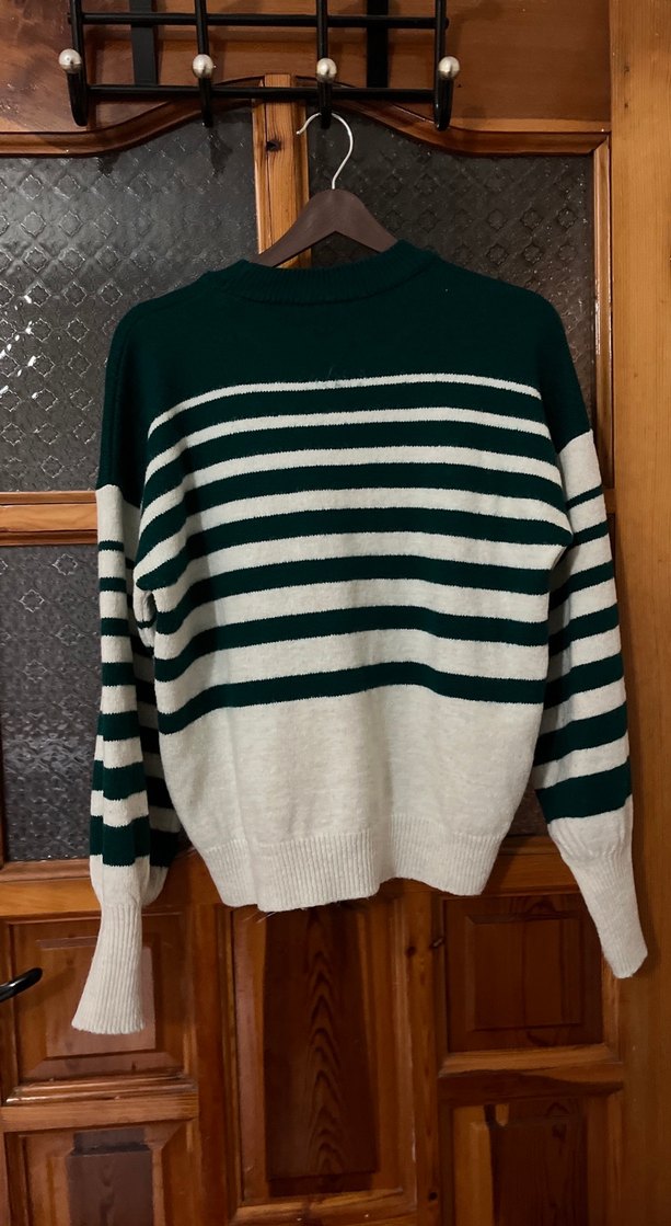 Çizgili Örgü Kadın Kazak - Görsel 2