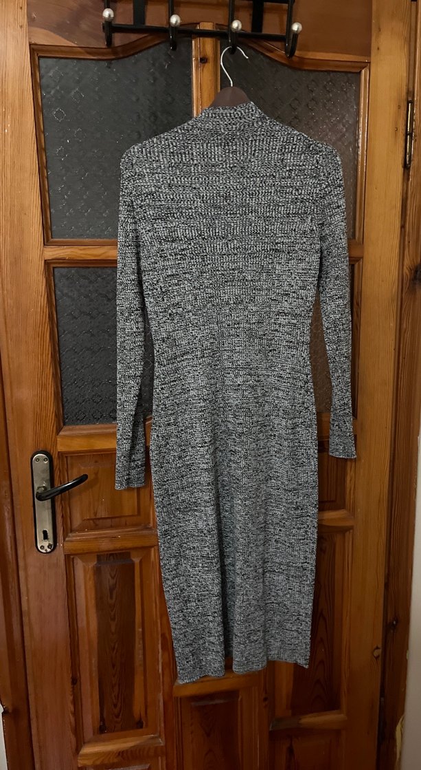 Gri Uzun Kollu Triko Elbise - Görsel 2