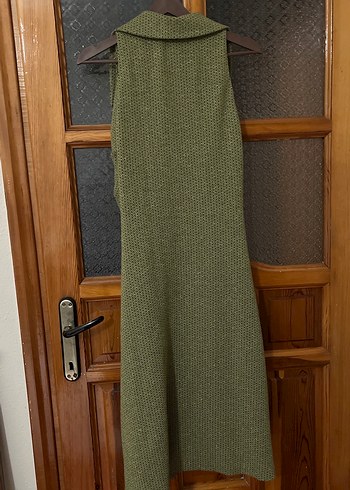 Düğmeli Kolsuz Haki Bohem Uzun Elbise - Görsel 3