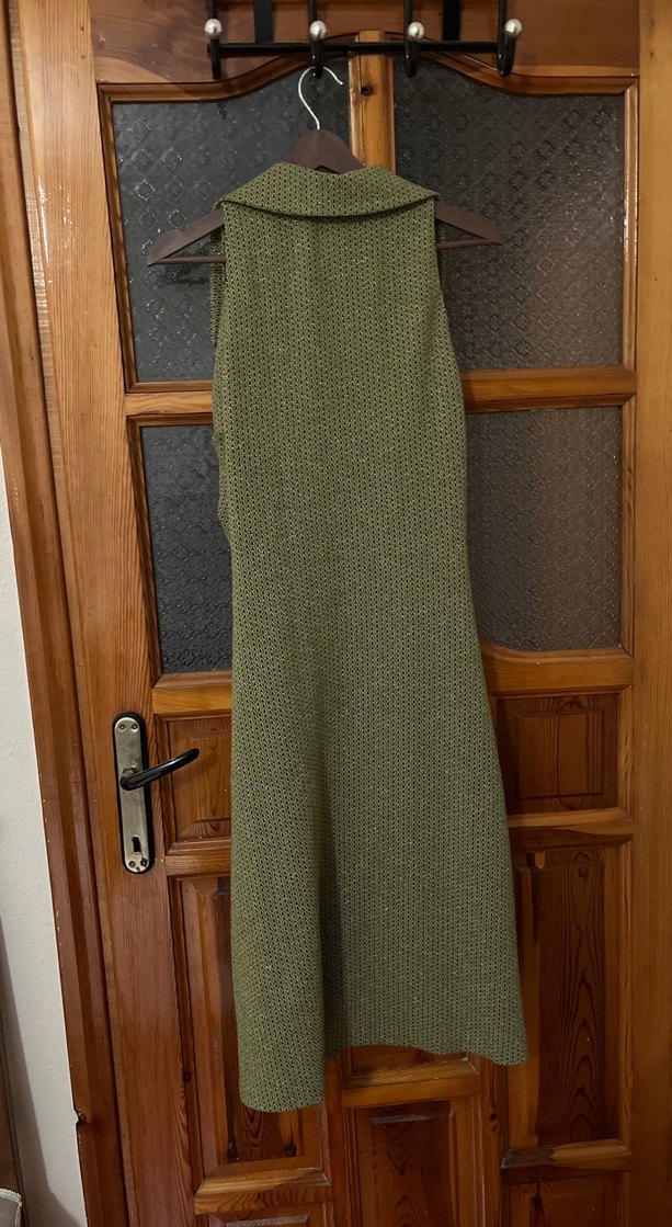 Düğmeli Kolsuz Haki Bohem Uzun Elbise - Görsel 3