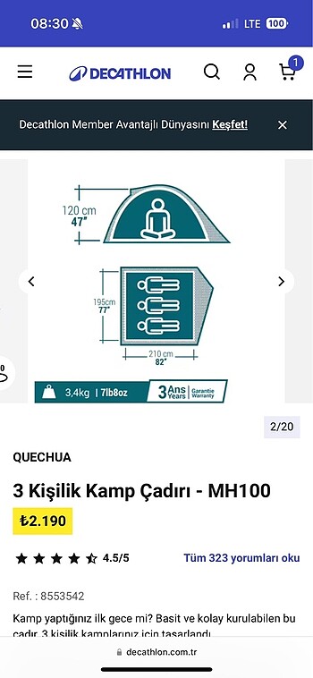 Decathlon Decathlon 3 Kişilik Çadır
