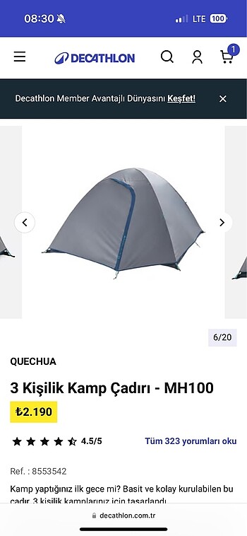 Beden gri Renk Decathlon 3 Kişilik Çadır