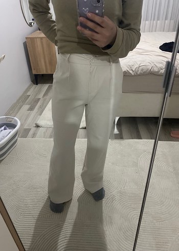 Beyaz Midi Keten Kadın Kumaş Pantolon