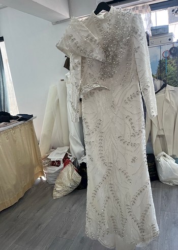 Tesettür beyaz abiye - Görsel 6