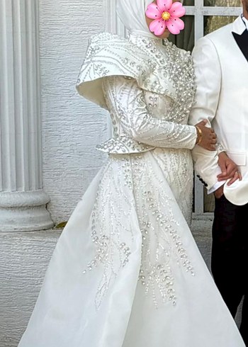 Tesettür beyaz abiye - Görsel 3