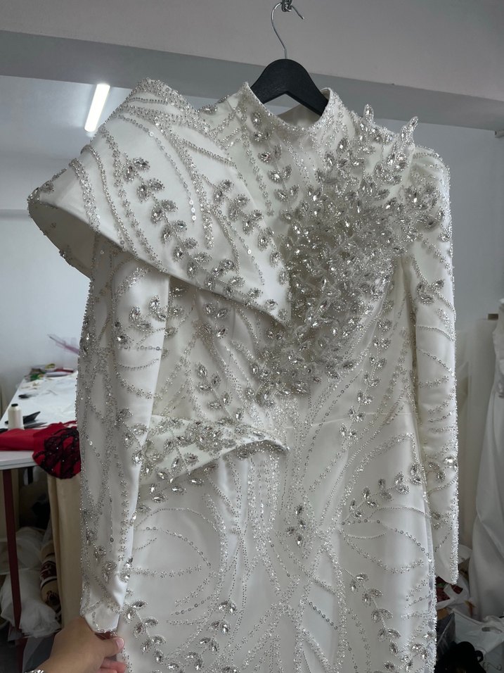 Tesettür beyaz abiye - Görsel 5