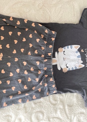 Kız Çocuk Gri Kısa Kollu Pamuklu Pijama Takımı