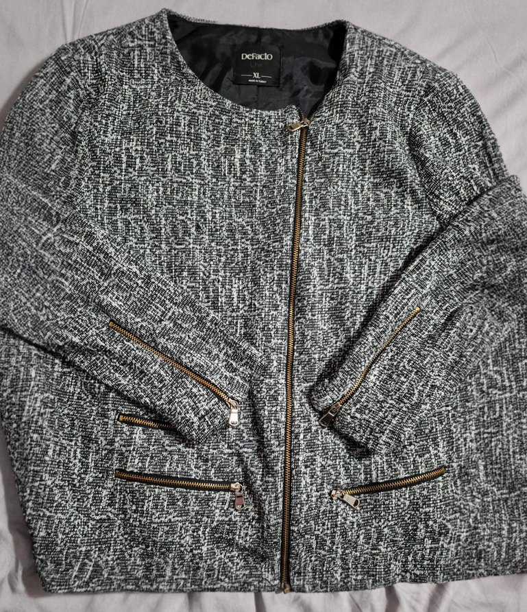 Kırçıllı Uzun Kollu Fermuar Detaylı Kadın Blazer Ceket - Görsel 3