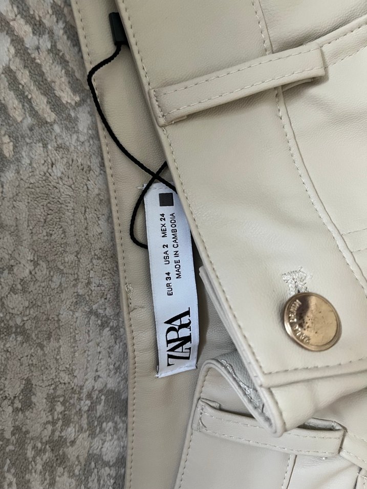 Zara Bej Deri Kadın Pantolon - Görsel 4