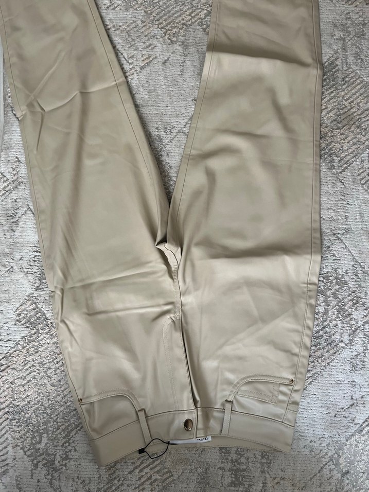 Zara Bej Deri Kadın Pantolon - Görsel 3