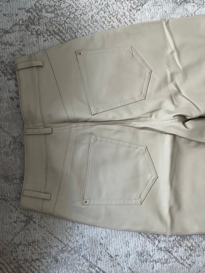 Zara Bej Deri Kadın Pantolon - Görsel 5