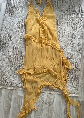 Zara sarı fırfırlı elbise - Görsel 4