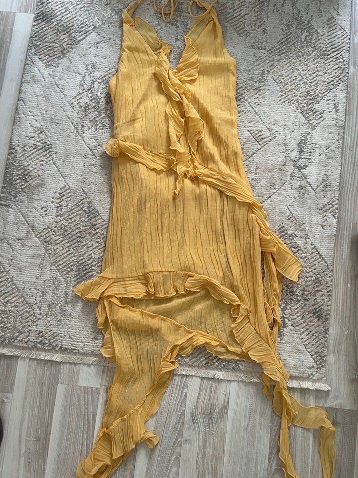 Zara sarı fırfırlı elbise - Görsel 4