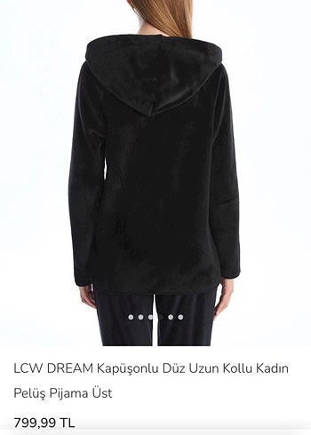 LC Waikiki LCW DREAM Siyah Kapüşonlu Kadın Peluş Pijama Üstü