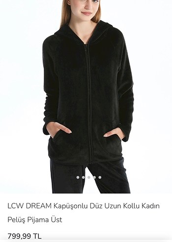 LCW DREAM Siyah Kapüşonlu Kadın Peluş Pijama Üstü