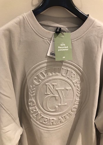 l Beden H&M Gri Baskılı Oversize Kadın Sweatshirt