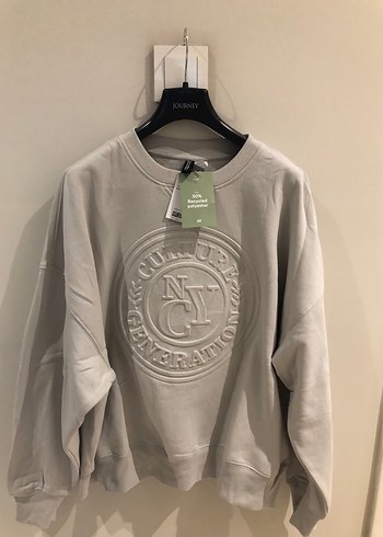 H&M Gri Baskılı Oversize Kadın Sweatshirt