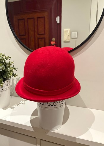Vintage Kırmızı Yün Kadın Şapka Fiyonk Detaylı - Görsel 6