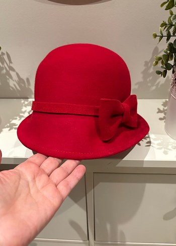 Vintage Kırmızı Yün Kadın Şapka Fiyonk Detaylı - Görsel 5