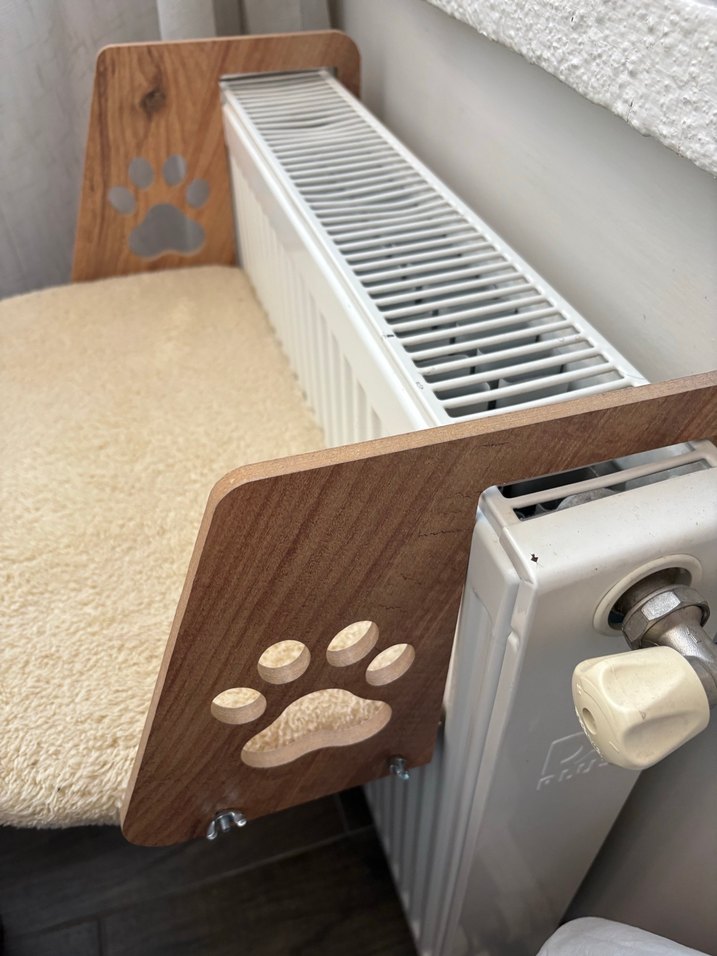 Ahşap Detaylı Peluş Kedi Kalorifer Yatağı - Görsel 2