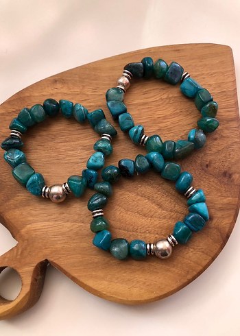 Özel Tasarım Turkuaz Rengi Doğal Taş Üçlü Bileklik - Görsel 6