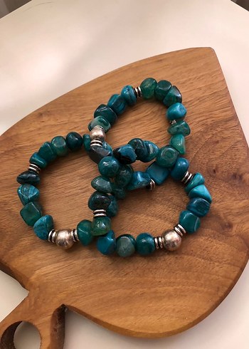 Özel Tasarım Turkuaz Rengi Doğal Taş Üçlü Bileklik - Görsel 9