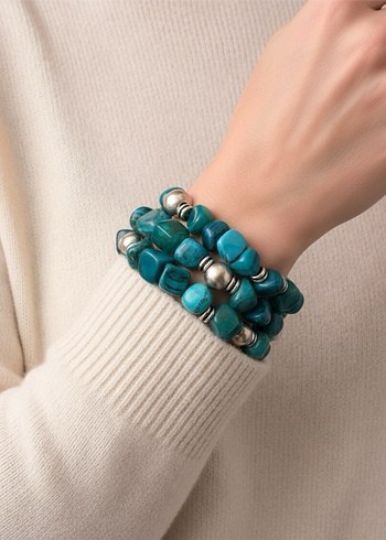 Özel Tasarım Turkuaz Rengi Doğal Taş Üçlü Bileklik - Görsel 4