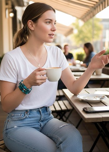 Özel Tasarım Turkuaz Rengi Doğal Taş Üçlü Bileklik - Görsel 2