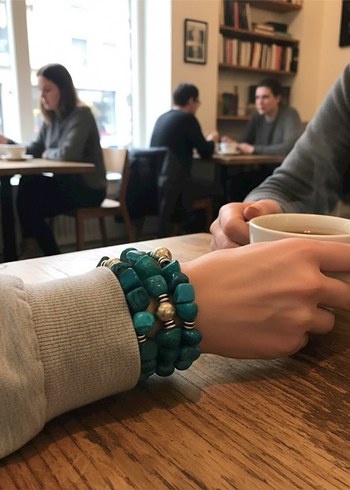 Özel Tasarım Turkuaz Rengi Doğal Taş Üçlü Bileklik - Görsel 5