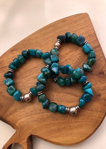 Özel Tasarım Turkuaz Rengi Doğal Taş Üçlü Bileklik - Görsel 7