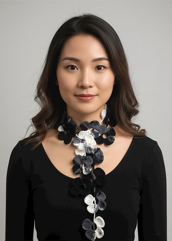 Gri Tığ İşi Çiçekli Kadın Fular - Görsel 9