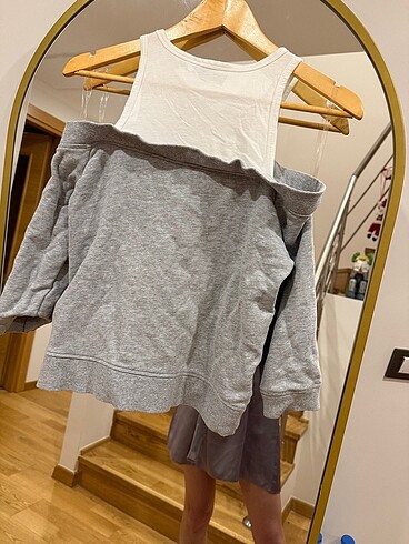 xs Beden gri Renk DKNY Omzu Acik Bluz