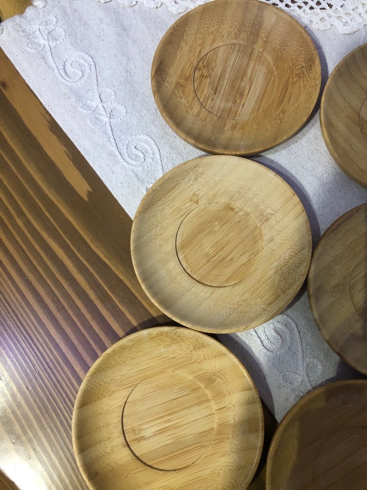 Bambum çay tabağı Parlak Bej Bohem Tarzı Ahşap Tabaklar - Görsel 5