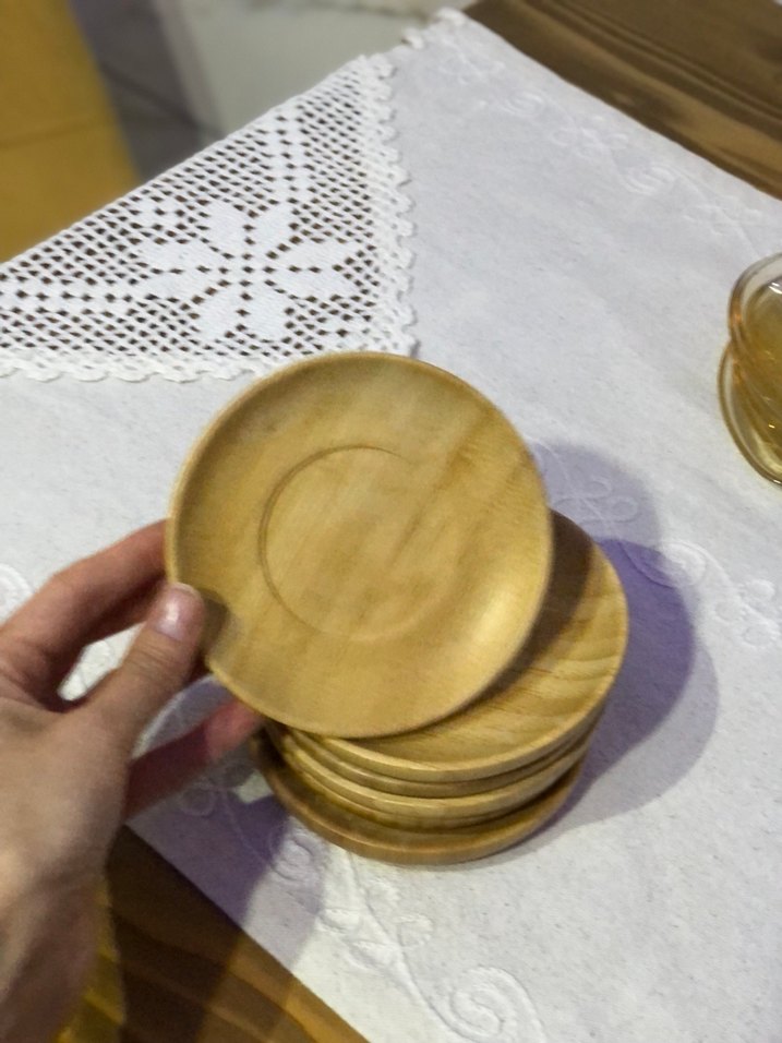 Bambum çay tabağı Parlak Bej Bohem Tarzı Ahşap Tabaklar - Görsel 2