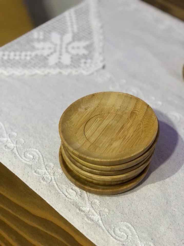 Bambum çay tabağı Parlak Bej Bohem Tarzı Ahşap Tabaklar - Görsel 3
