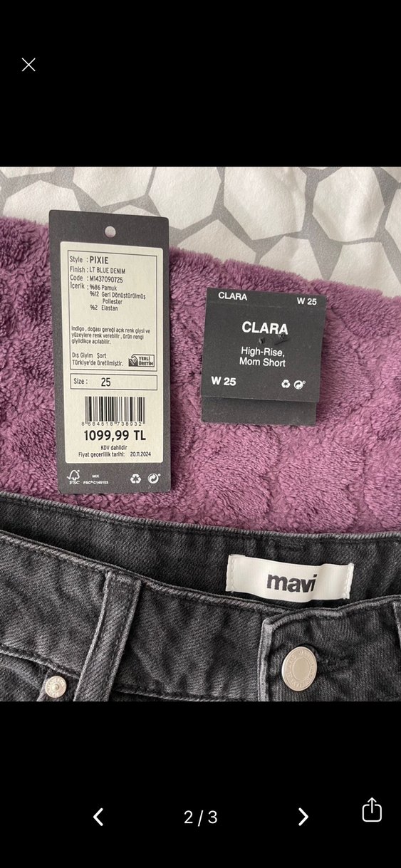 Gri Düğmeli Mini Denim Şort - Görsel 2