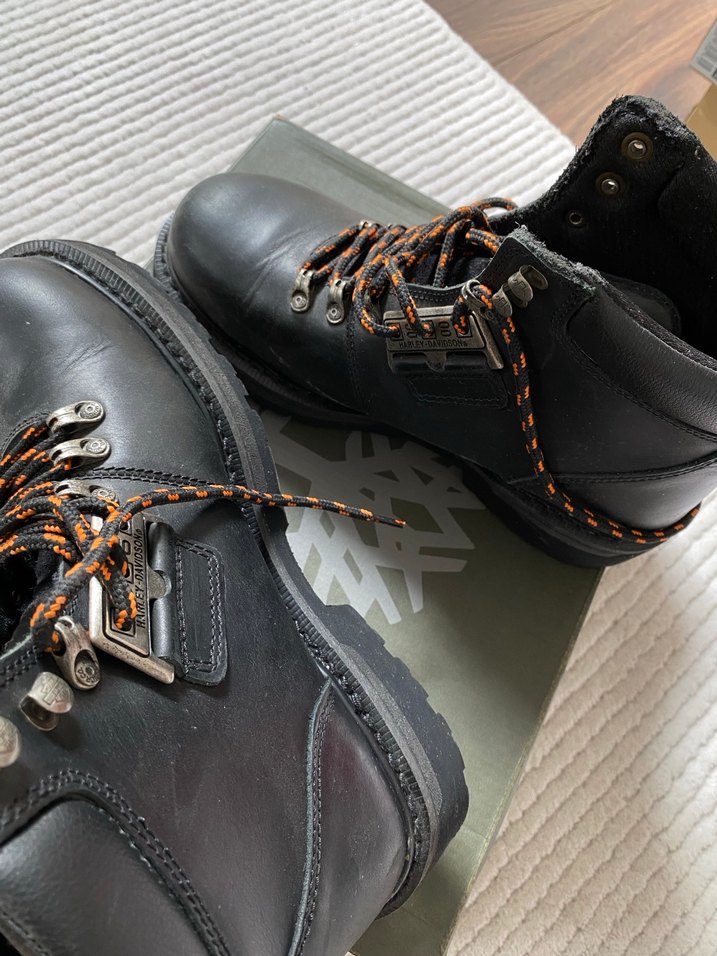 Harley Davidson Siyah Deri Biker Botlar Tokalı - Görsel 3