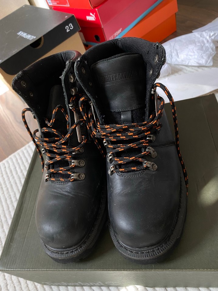 Harley Davidson Siyah Deri Biker Botlar Tokalı - Görsel 2