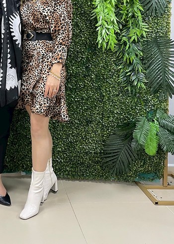 Leopar Desenli Mini Elbise
